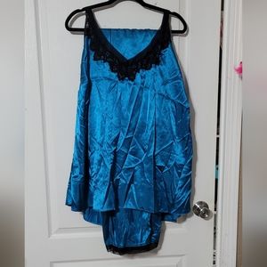 Teal & Black Lace 2pc Pajamas Tank & Pants Plus Size 3X